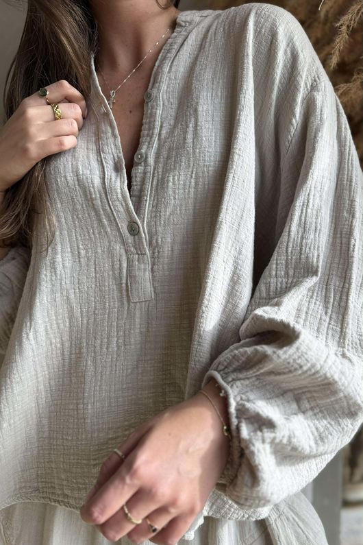 Laurie Cushion Cotton Blouse Stone /15 Pre order 1 week 